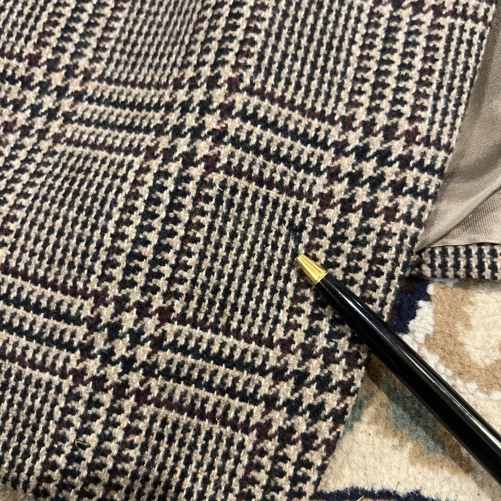 Alan‎ Flusser Glen Check Tweed Blazer Mens 44L Brown Tan Wool  Sport Coat 90s